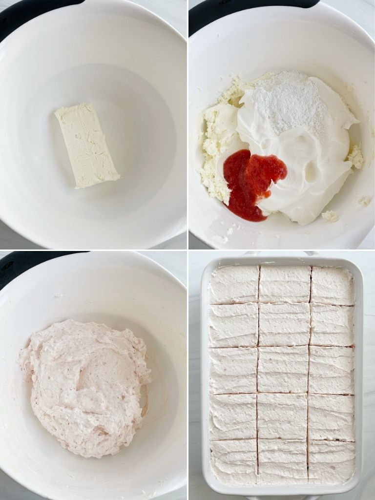 How to frost an easy strawberry cake recipe with step-by-step picture instructions. 