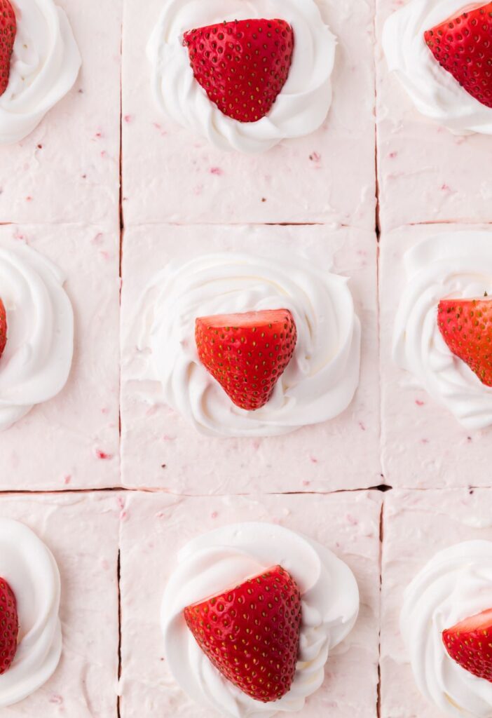 Close up view of the strawberry frosted cake