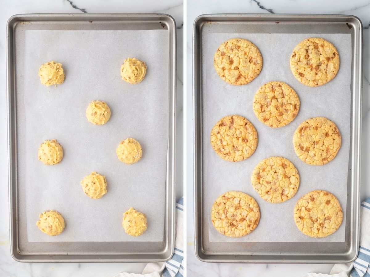How to make toffee cake mix cookies with a step by step photo collage.