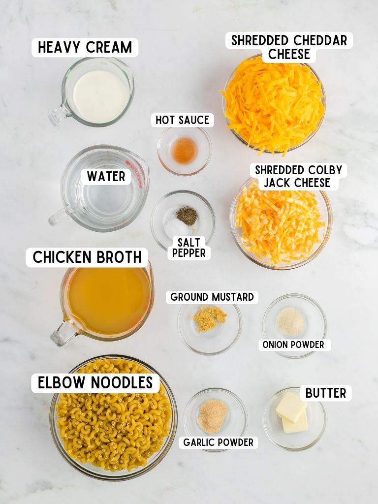 Ingredients on a white background with a text box above each one with what the ingredient it. 