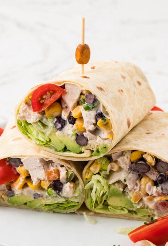 Stack of chicken salad wraps