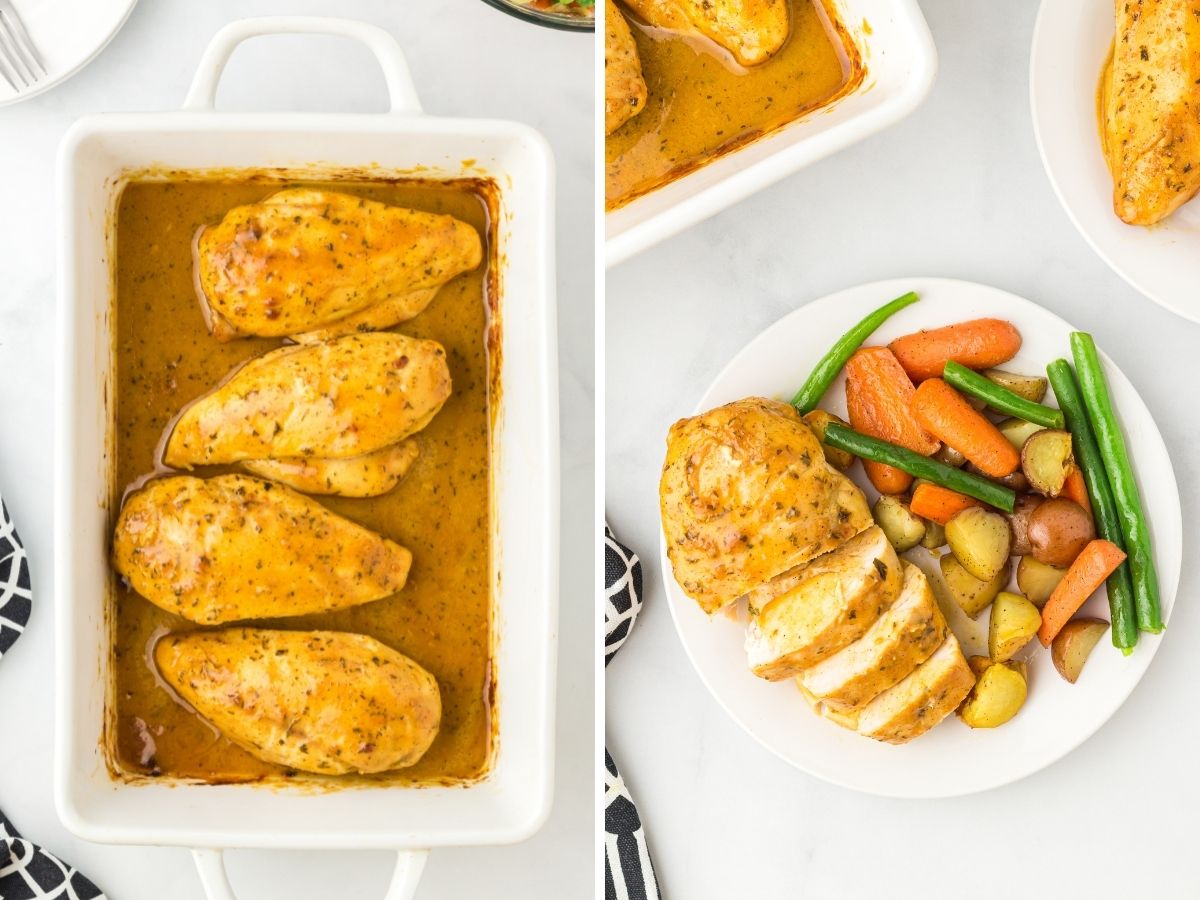 How to make this baked chicken recipe with two pictures showing the step by step instructions needed. 