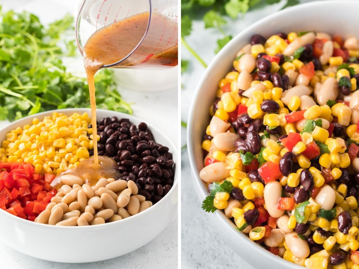 Step by step photo instructions for how to make this corn and bean salad recipe. 