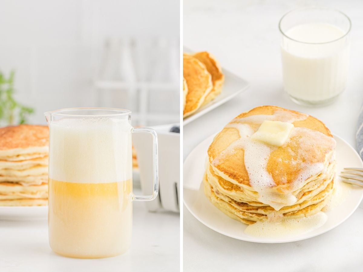Step by step photos showing how to make buttermilk pancakes