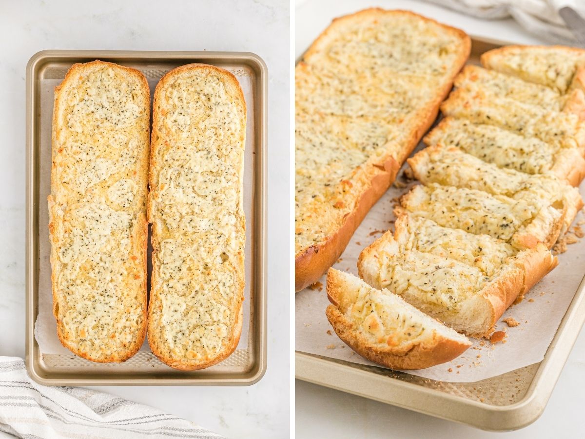 How to make this recipe for garlic bread with cheese with two pictures showing the step by step directions. 
