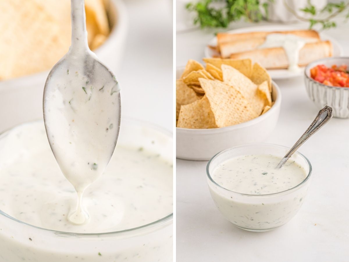 Hero shots of jalapeño ranch dip with two pictures showing the final product of the recipe. 