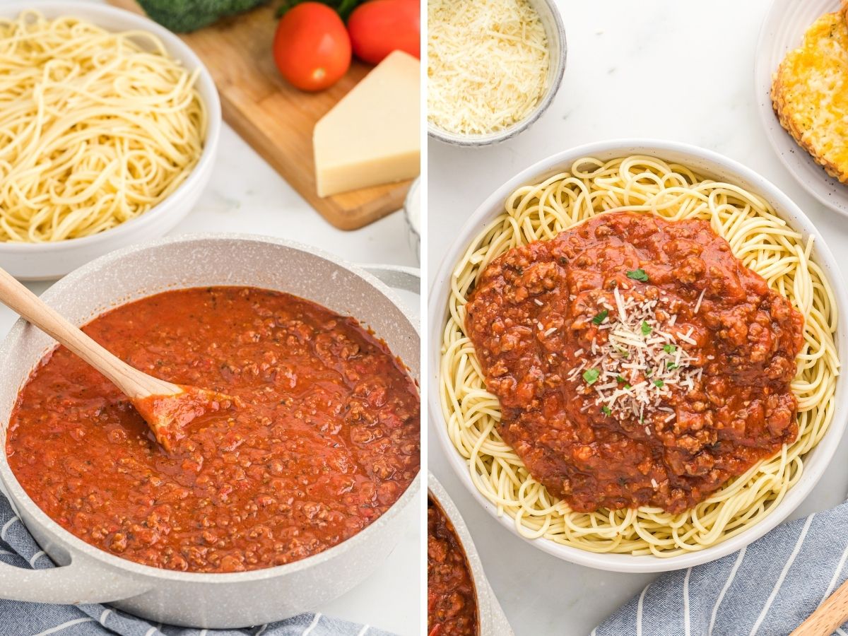 How to make pasta sauce with two step by step pictures showing the steps needed. 