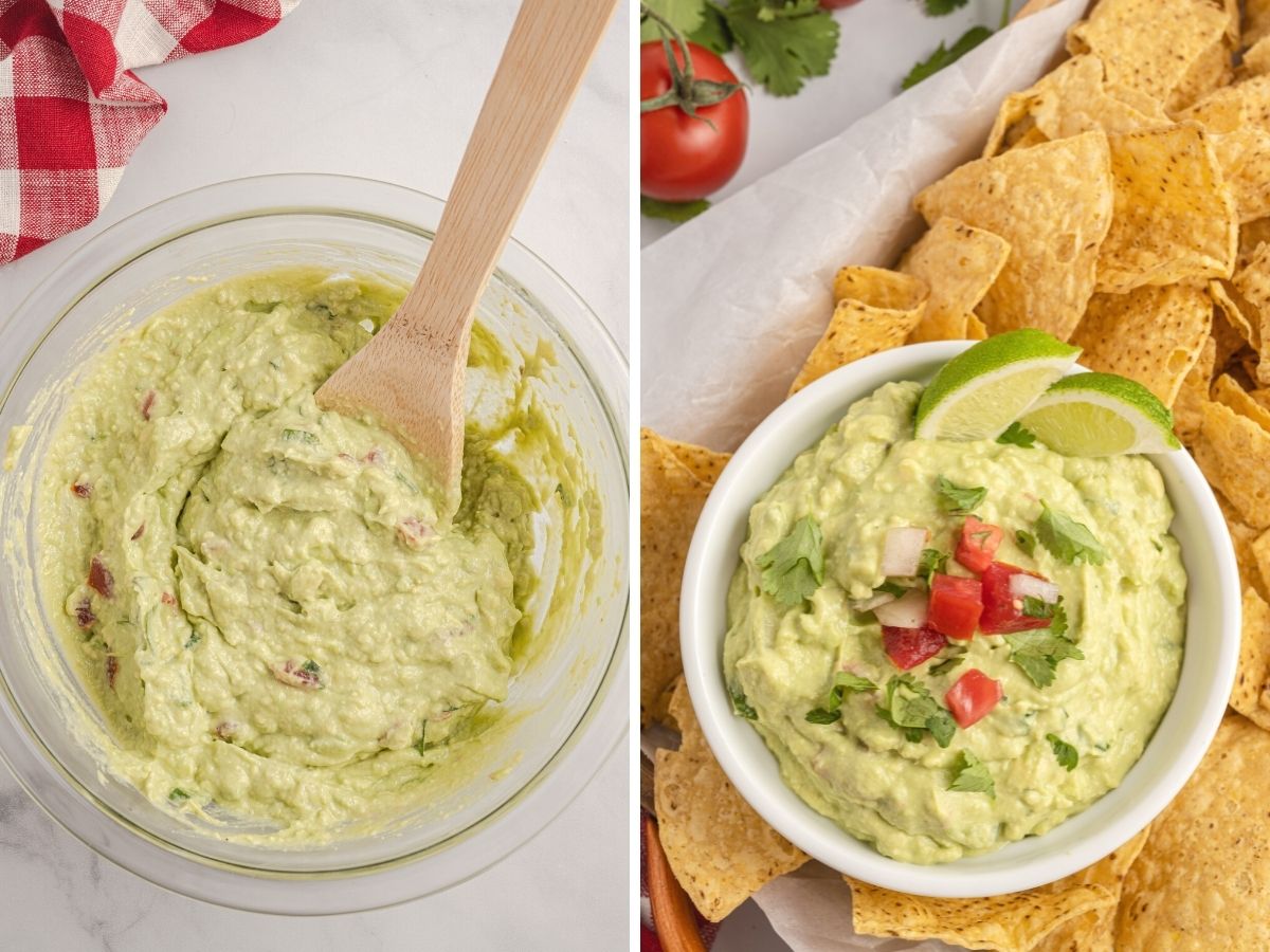 Step by step picture directions for how to make guacamole with sour cream.