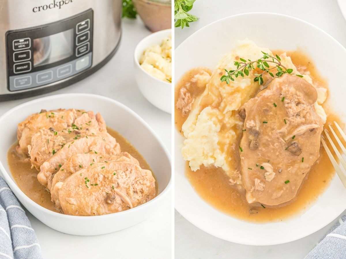 Instructions with pictures for how to make this pork chop recipe with a creamy mushroom gravy.