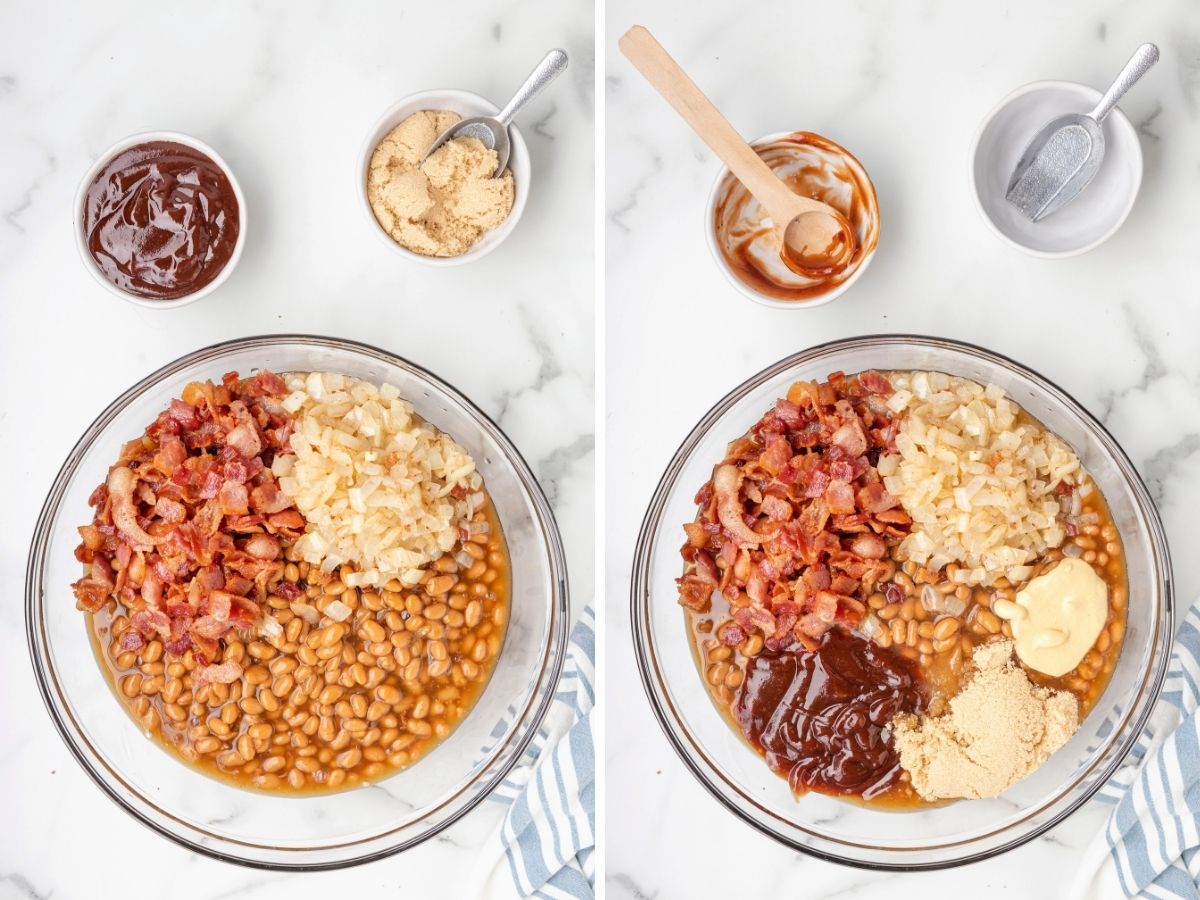 How to make baked beans with step by step pictures showing the instructional steps. 