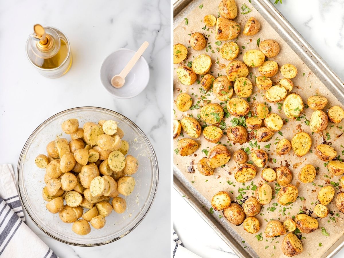 How to make roasted potatoes with ranch and easy step by step photo instructions.