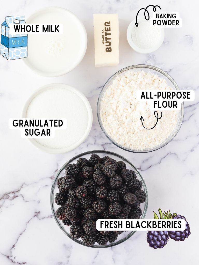 Ingredients on a white background with each one labeled in black text with what it is. 