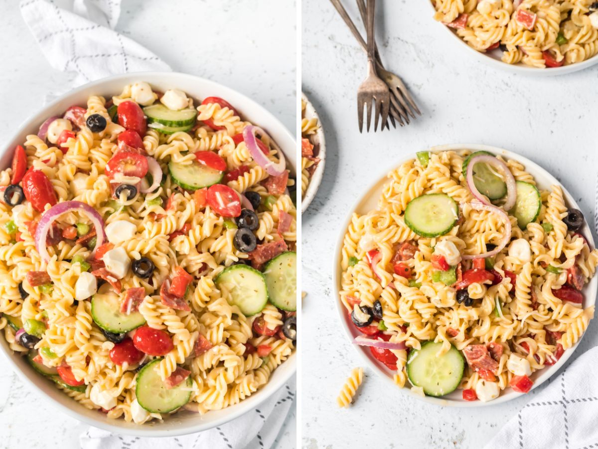 How to make this recipe for a classic italian pasta salad with step by step picture instructions.