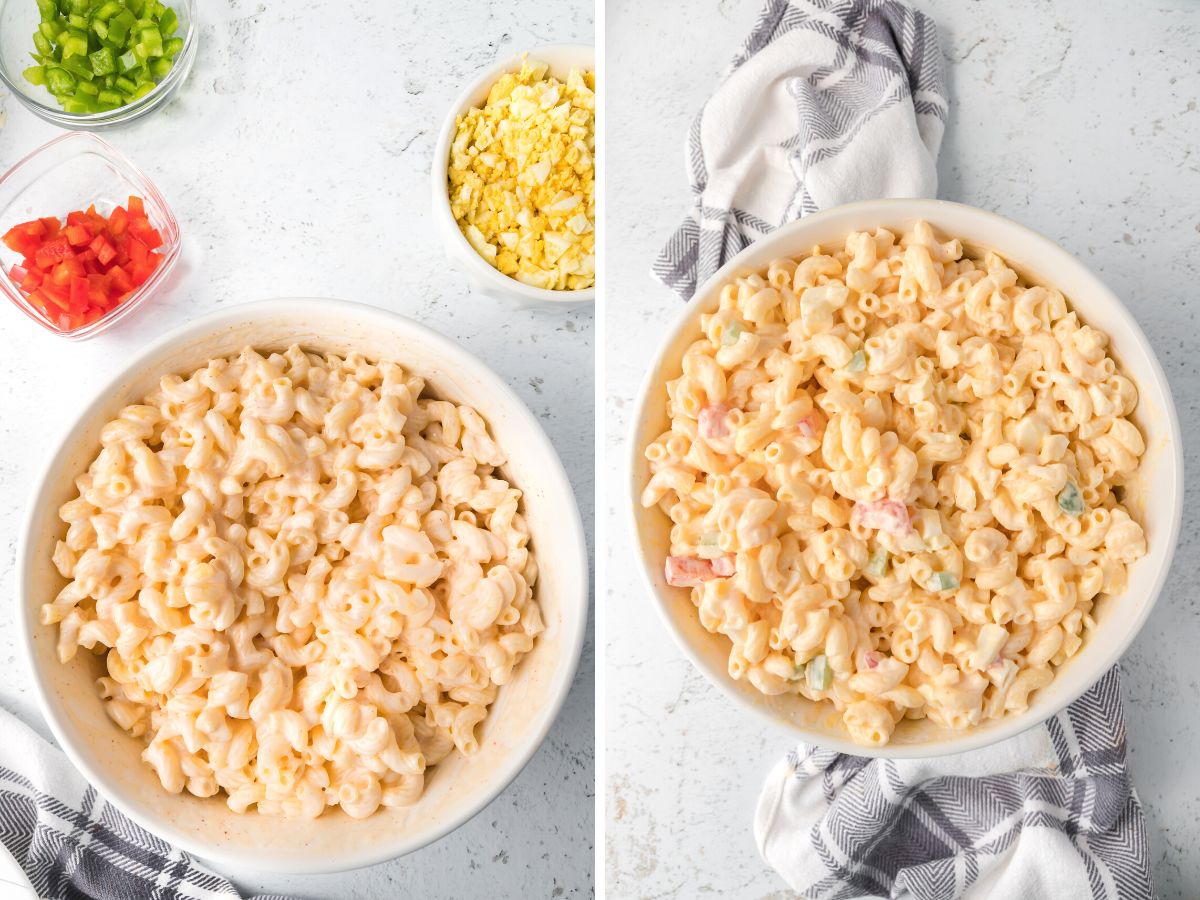 How to make a creamy macaroni salad with step by step pictures in this picture collage. 