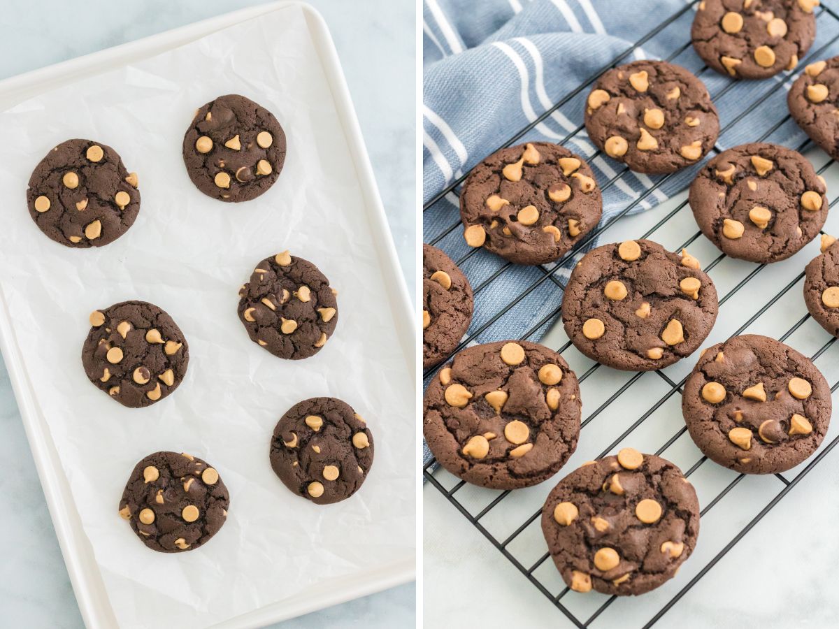 Step by step instructions, with pictures, for how to make cake mix cookies with chocolate and peanut butter chips. 
