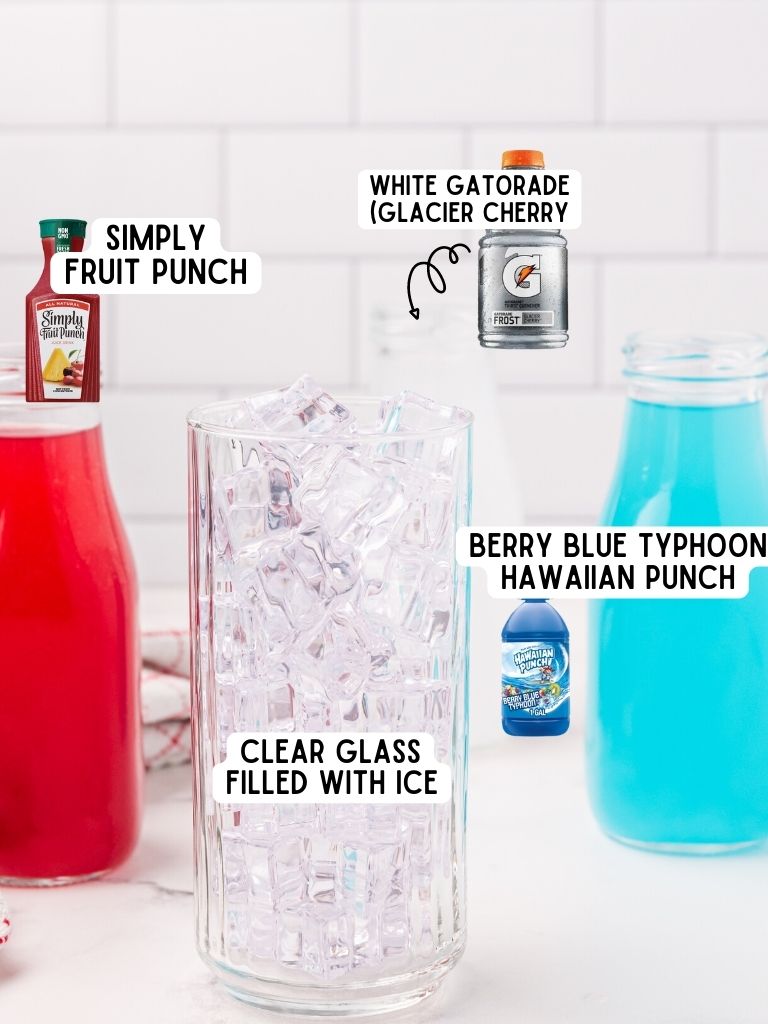 Ingredients for a layered drink recipe.