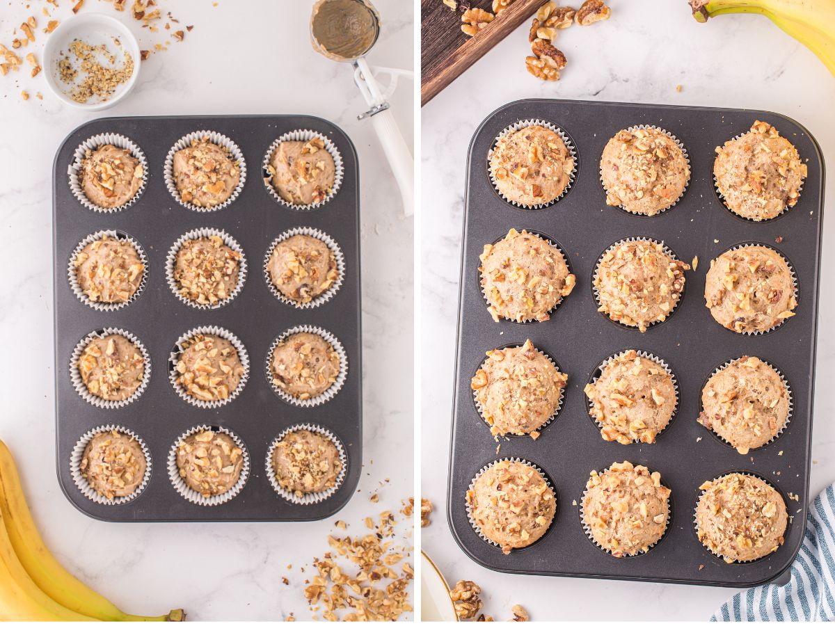 How to make banana muffins with a cake mix, with step by step picture directions in this photo collage. 