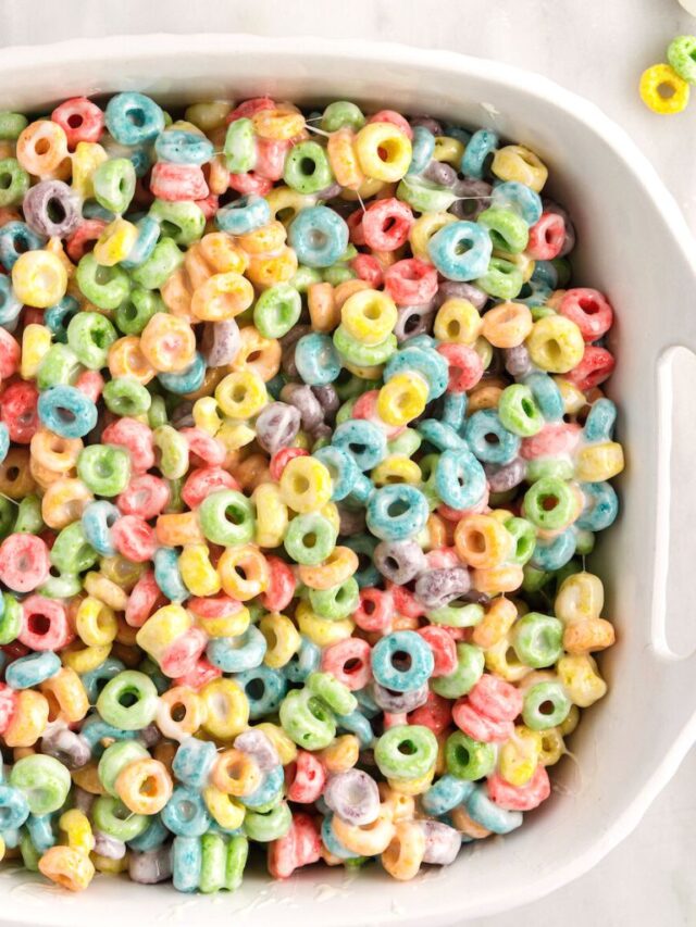 Froot Loop Cereal Marshmallow Bars Together as Family
