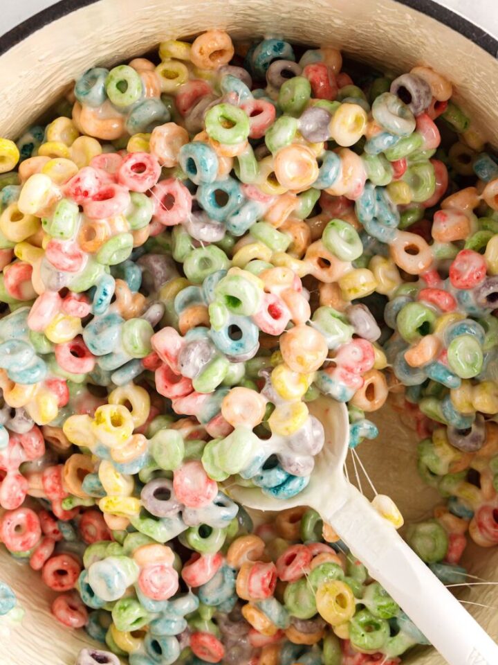 Froot Loop Cereal Marshmallow Bars Together as Family
