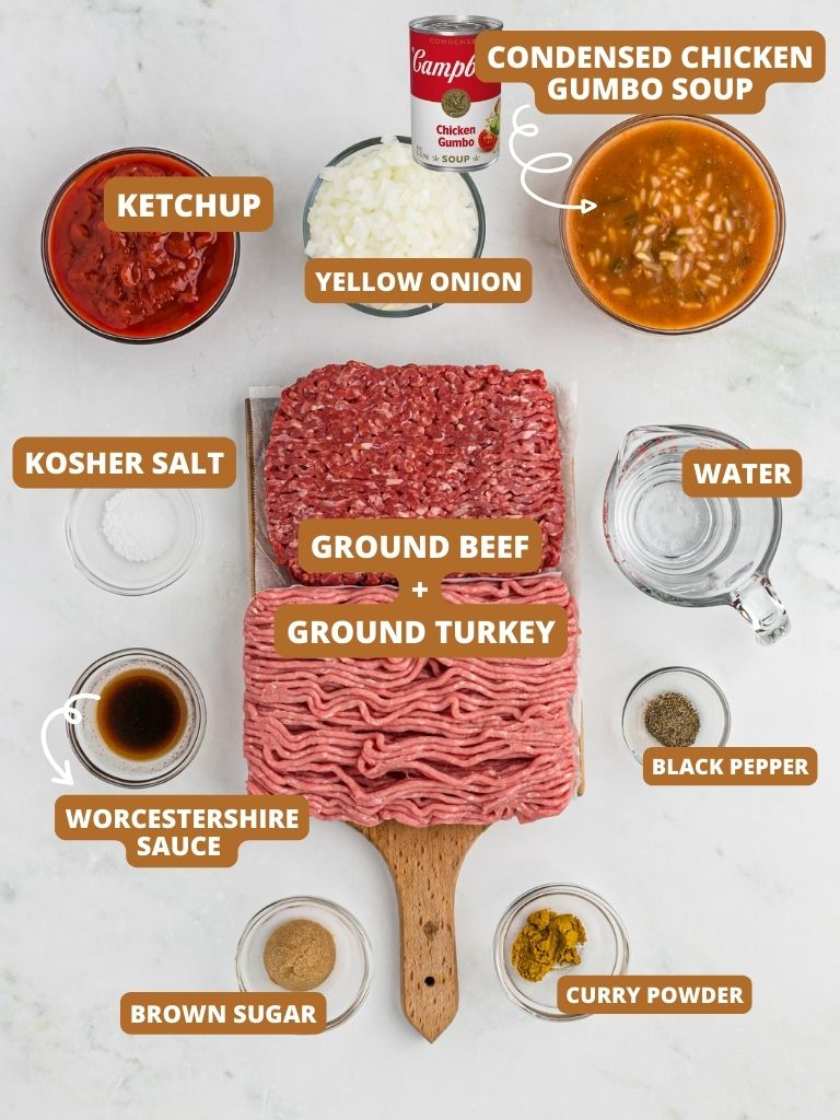 Ingredients for this dinner recipe with each one labeled in text with what it is.