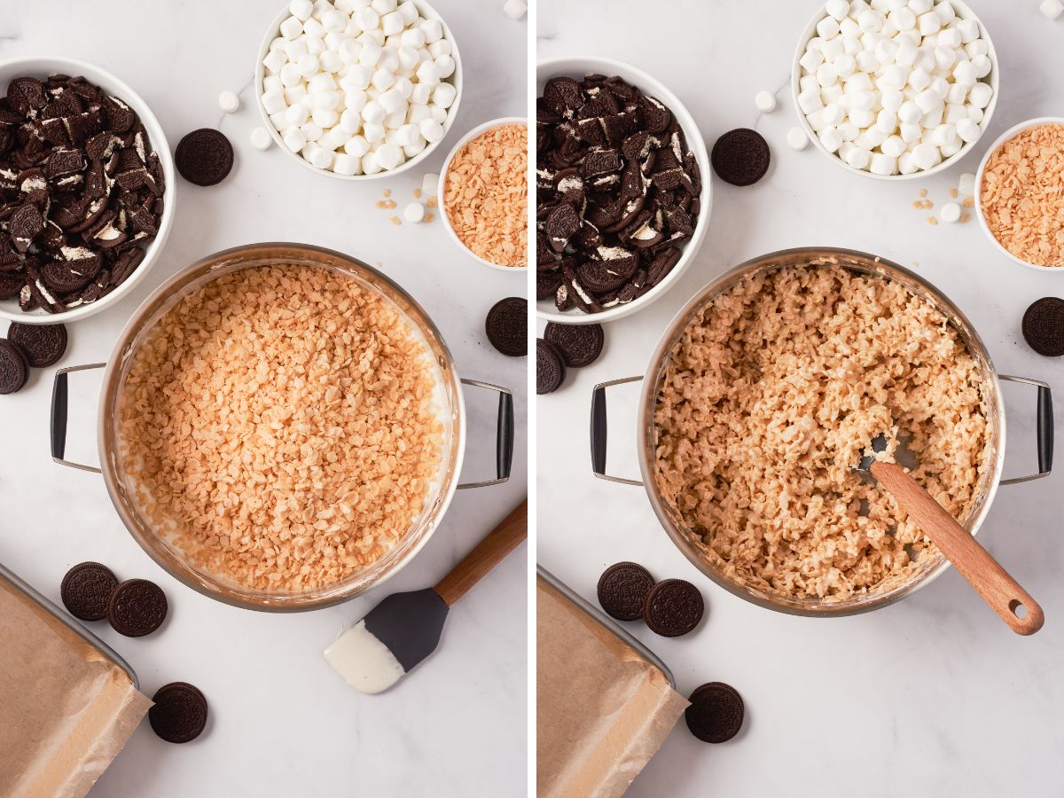 How to make oreo Rice Krispie treats with step by step picture instructions. 
