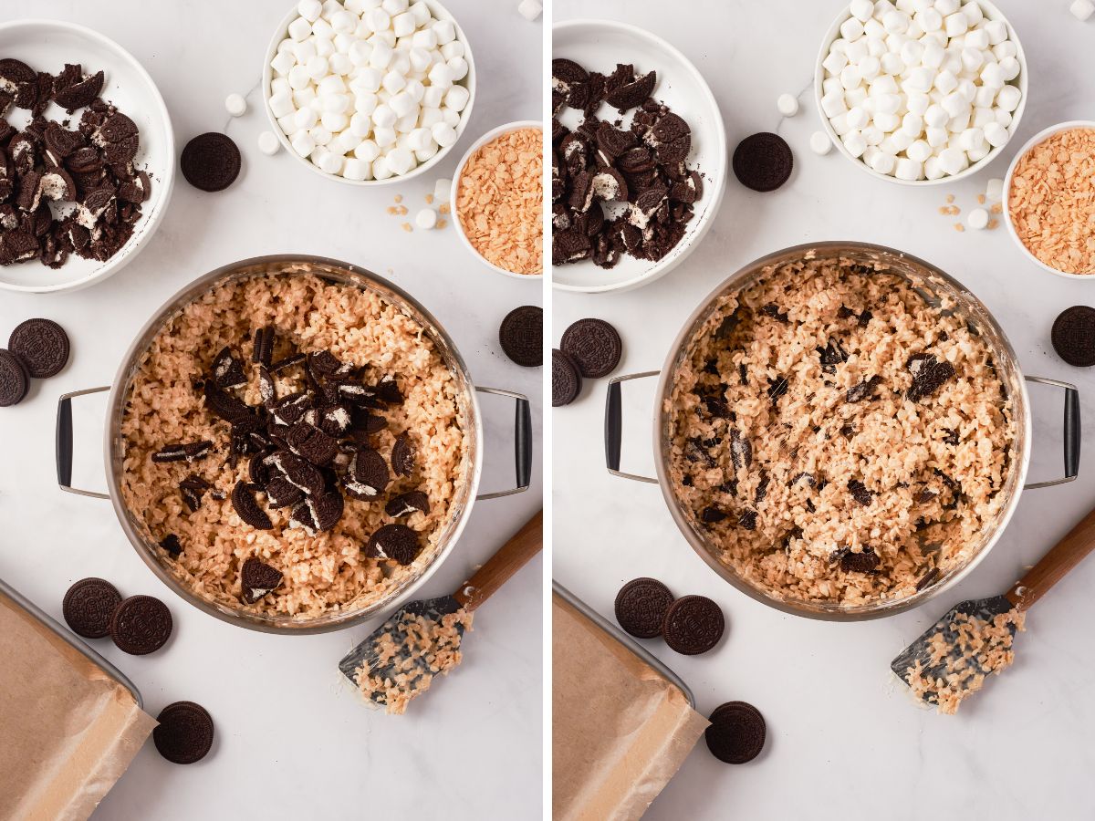How to make oreo Rice Krispie treats with step by step picture instructions. 