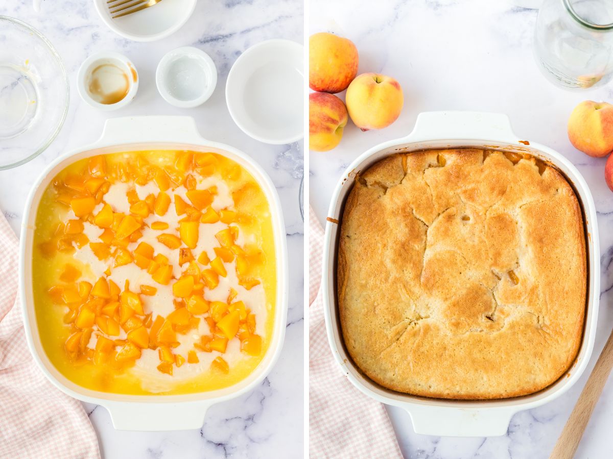 How to make this simple cobbler recipe with step by step photo instructions in this collage with two pictures. 