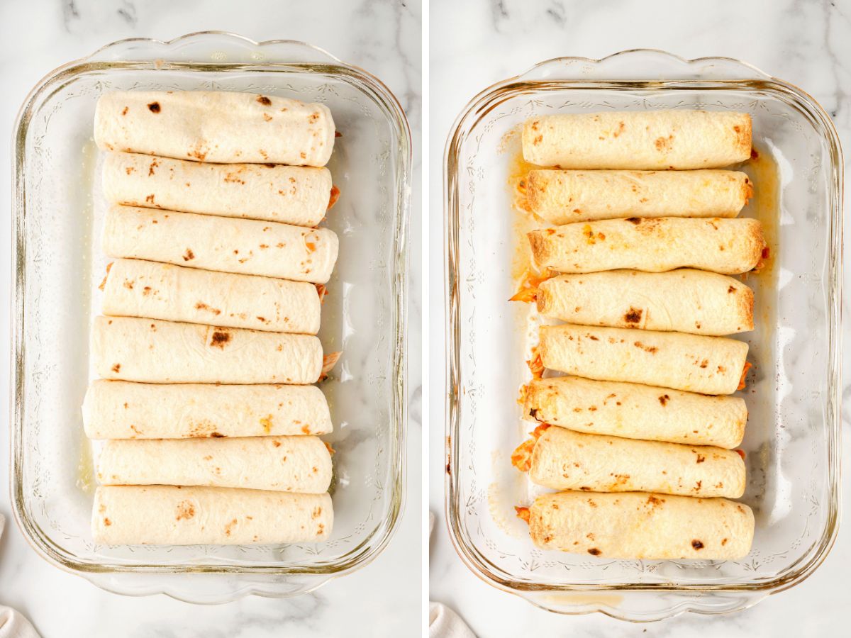 How to make bake flautas with an easy 4 ingredient salsa chicken filling. How to steps with pictures in these collages. 