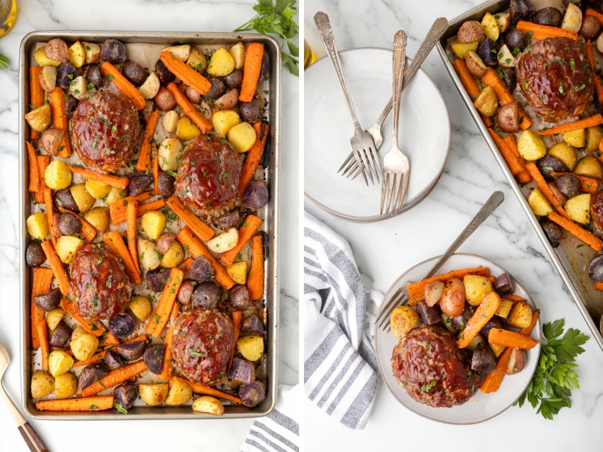How to make mini meatloaf on a sheet pan with vegetables with these easy step by step tutorials with pictures. 