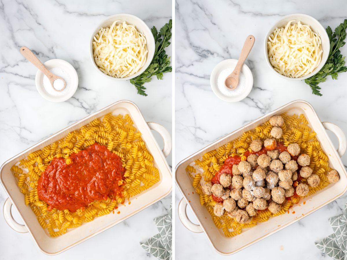 How to make this easy dump and go meatball casserole with step by step directions with pictures in this collage. 