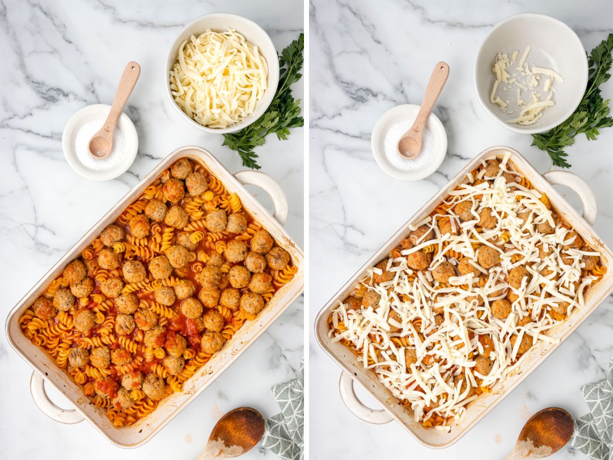 How to make this easy dump and go meatball casserole with step by step directions with pictures in this collage. 