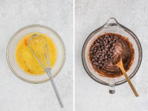 How to make hot fudge cake with step by step process photos showing the instructions in this picture collage.