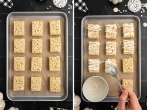 How to make Rice Krispie treats look like a mummy with this easy step by step tutorial with pictures.