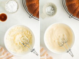 How to make a pumpkin bundt cake with pumpkin spice and cream cheese frosting. Step by step process photos.