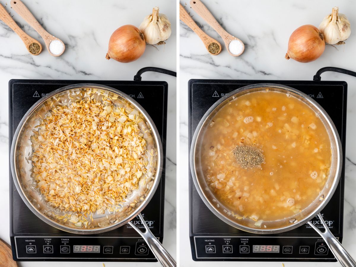 How to make homemade rice pilaf with orzo and white long grain rice. Step by step photos with directions for the recipe with pictures. 