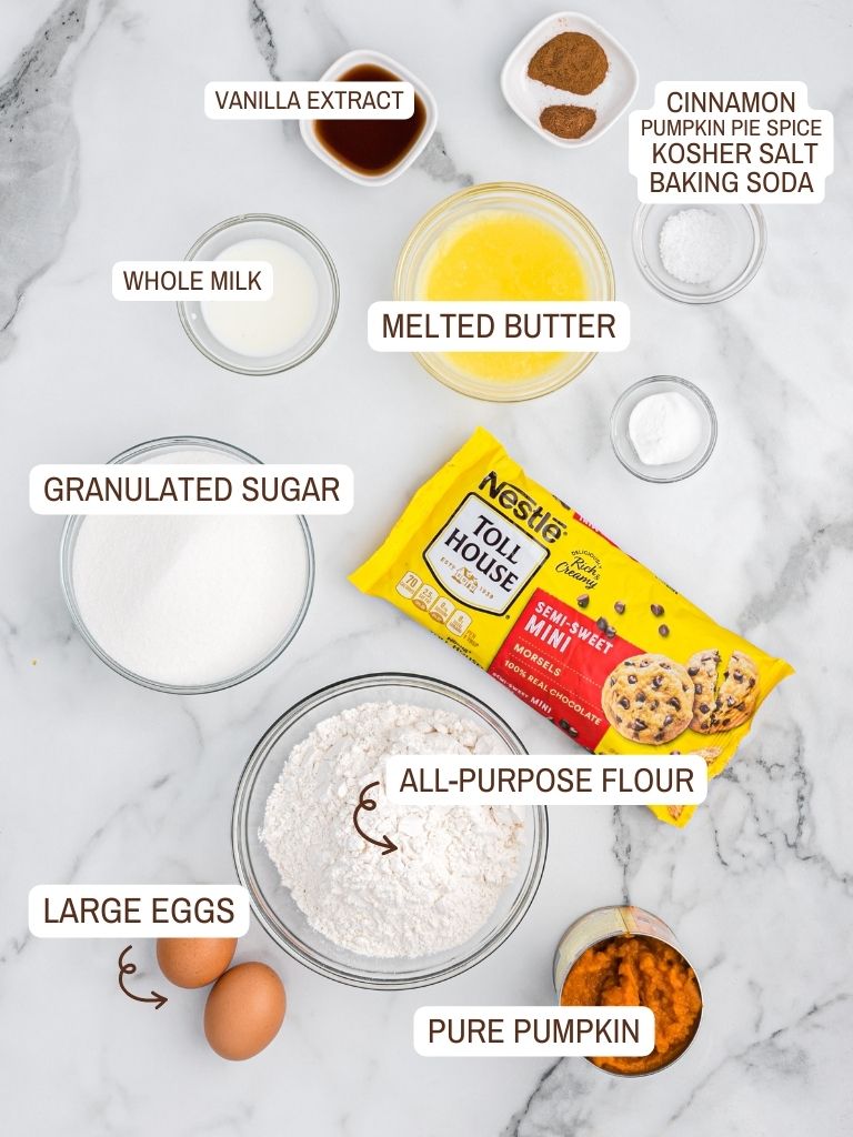Ingredients laid out on a white background with each one labeled with what it is in a text box. 
