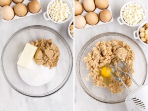 How to make white chocolate macadamia nut bars with process photos in this collage with two pictures.