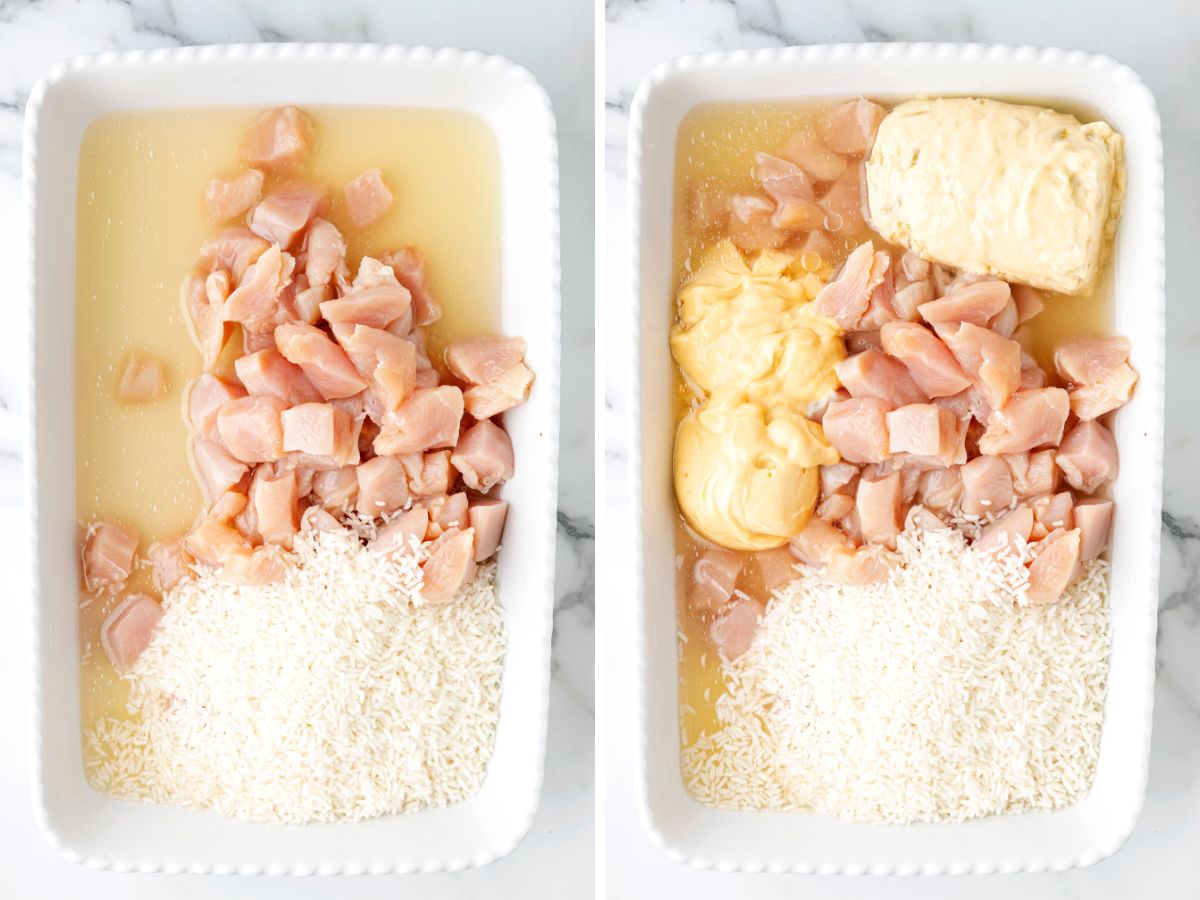 How to make chicken and rice casserole with step by step photo process directions. 