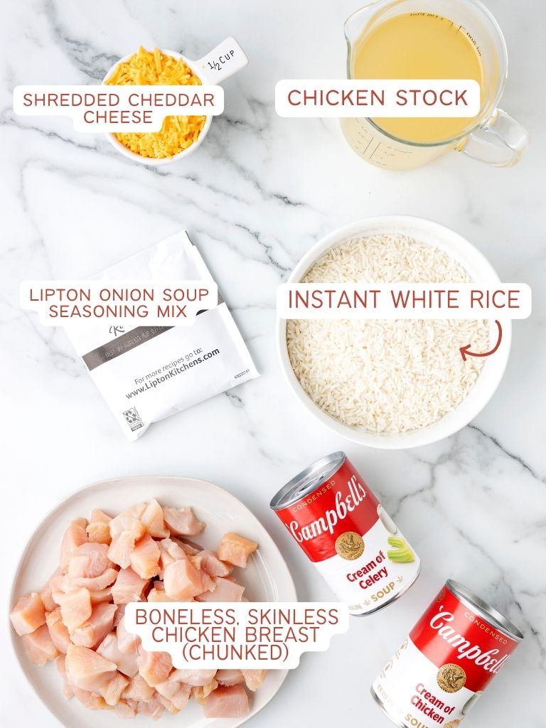 Ingredients with each one labeled in text with what it is. 