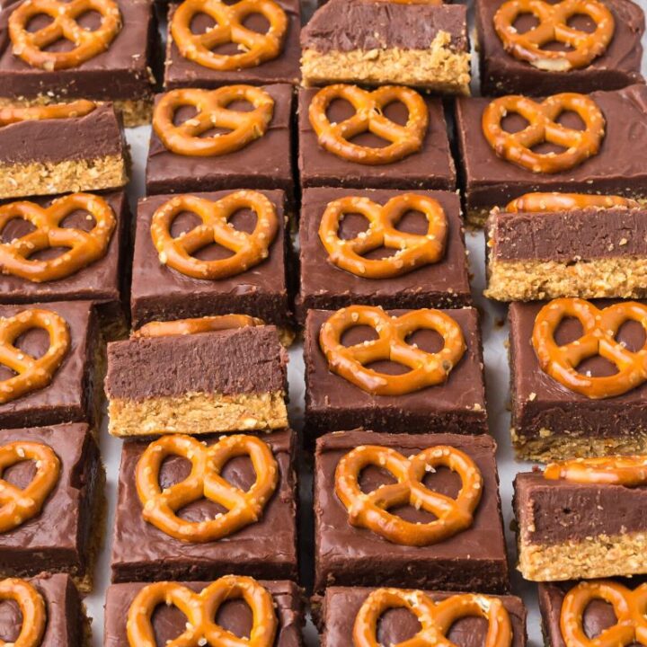 Chocolate Fudge Peanut Butter Pretzel Bars Together as Family
