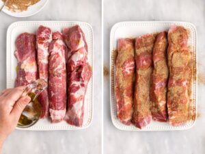 How to make boneless pork ribs in the pressure cooker with step by step picture instructions in this photo collage.