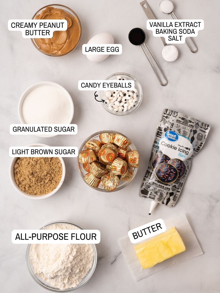 Ingredients on a white background with each one labeled in text with what it is. 