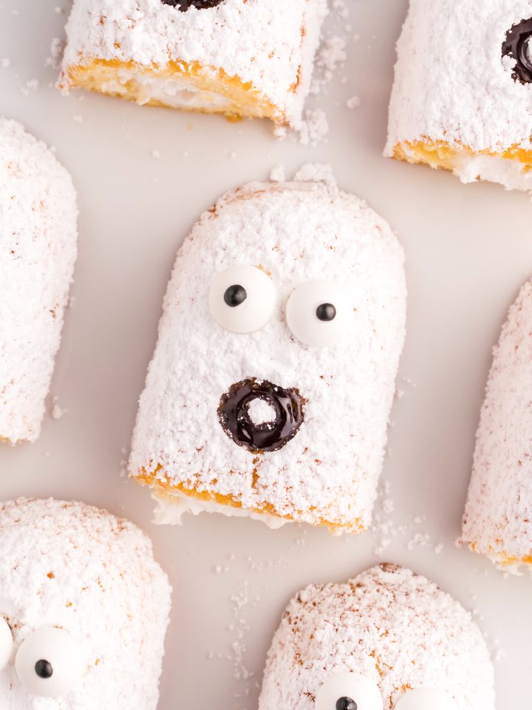 Close up picture of a halloween treat that looks like a ghost.