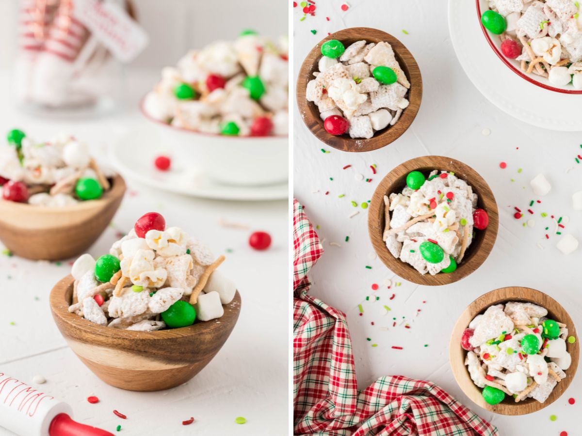 How to make Christmas snack mix with step by step process photos.