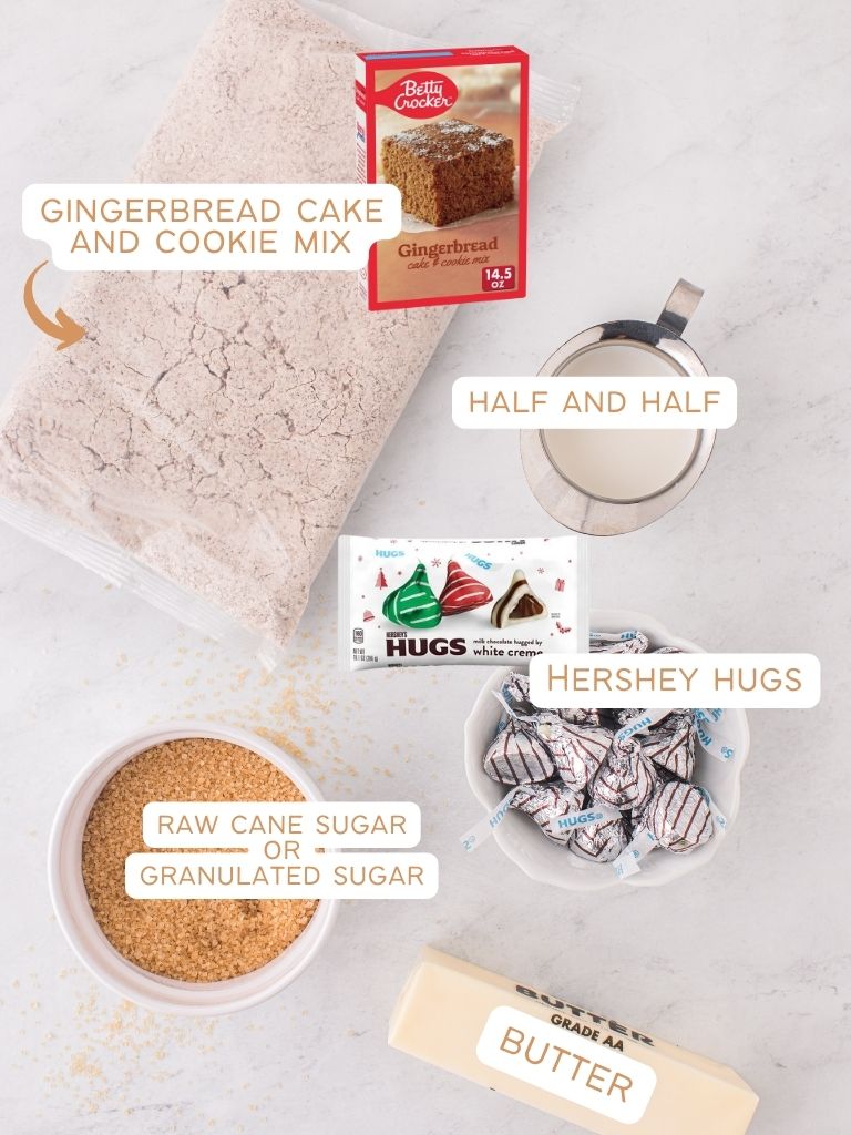 Ingredients needed to make this easy cookie recipe with each one labeled in text with what it is. 