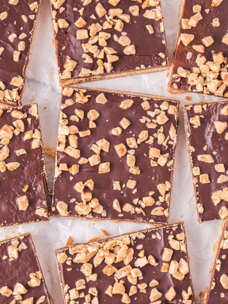 Overhead shot of squares of toffee