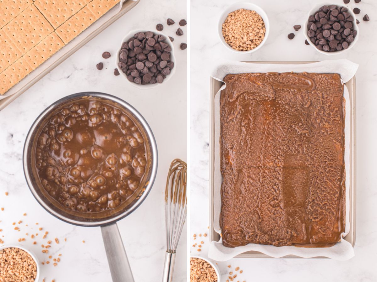 How to make graham cracker toffee with step by step process photos. 