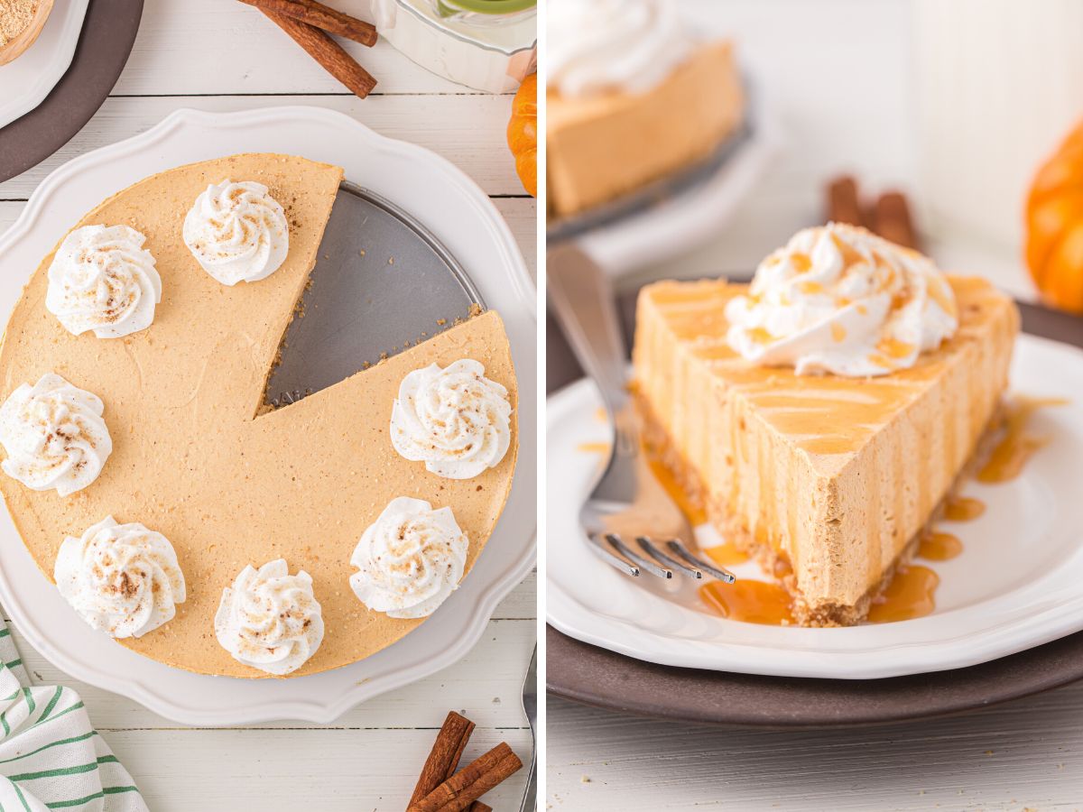 Process photos for a no bake pumpkin cheesecake filling. Learn how to make this recipe. 