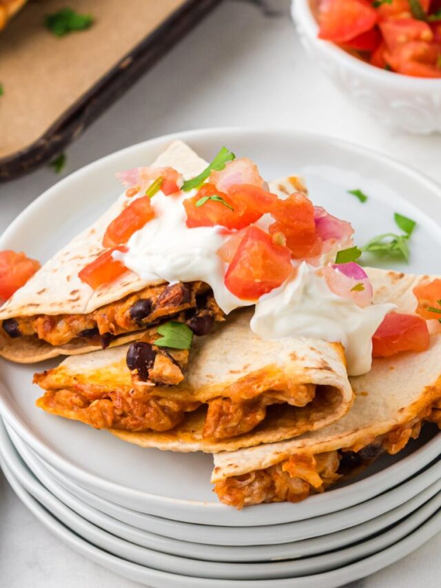 Oven Baked Chicken Quesadillas Together as Family