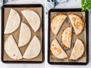 How to make oven baked chicken quesadillas with step by step process photos.